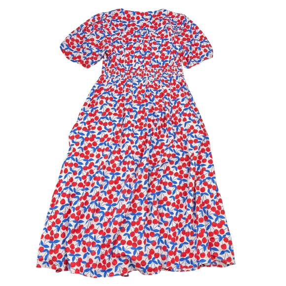 BODEN Lillian Cotton Midi Fit And Flare Dress Size 10 Cherry Print Blue Red - Picture 9 of 9